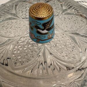 Vintage Cloisonné Thimble with Birds and Japanese Cherry Blossoms *Gorgeous!*